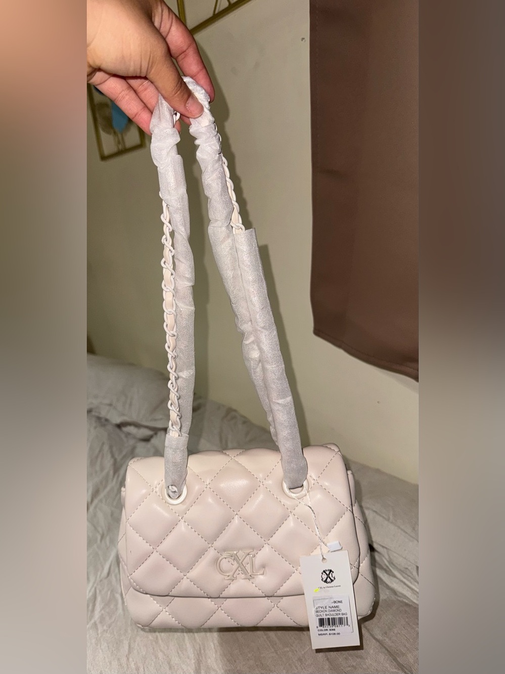 CXL by Christian Lacroix Women’s Beckon Diamond Quilt Shoulder Bag Bone NWT